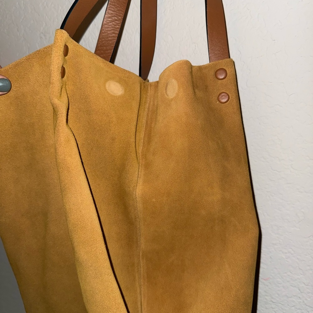Zara Camel Suede Tote Bag with Tan Straps NWOT - Picture 3 of 5